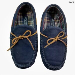 Men’s Sperry Moccasin Slippers Size 11M Blue House Shoes Leather Suede 1064